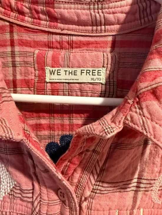 Free People We The Free Embroidered Sashiko Shirt Size XL - Picture 6 of 7
